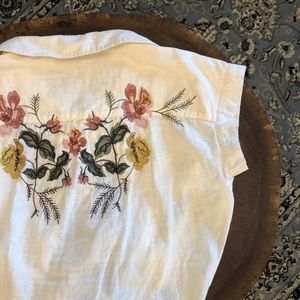 Embroidered Tie Front Top